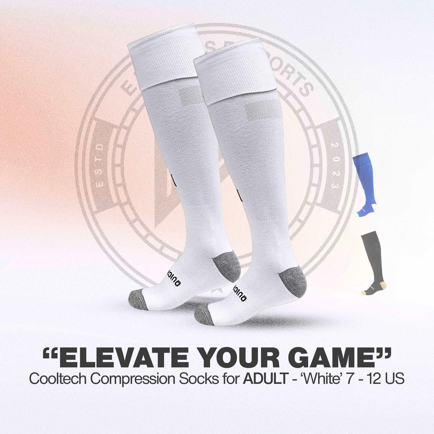 Cooltech Compression Soccer Socks White 7-12 US - Empulse Sports