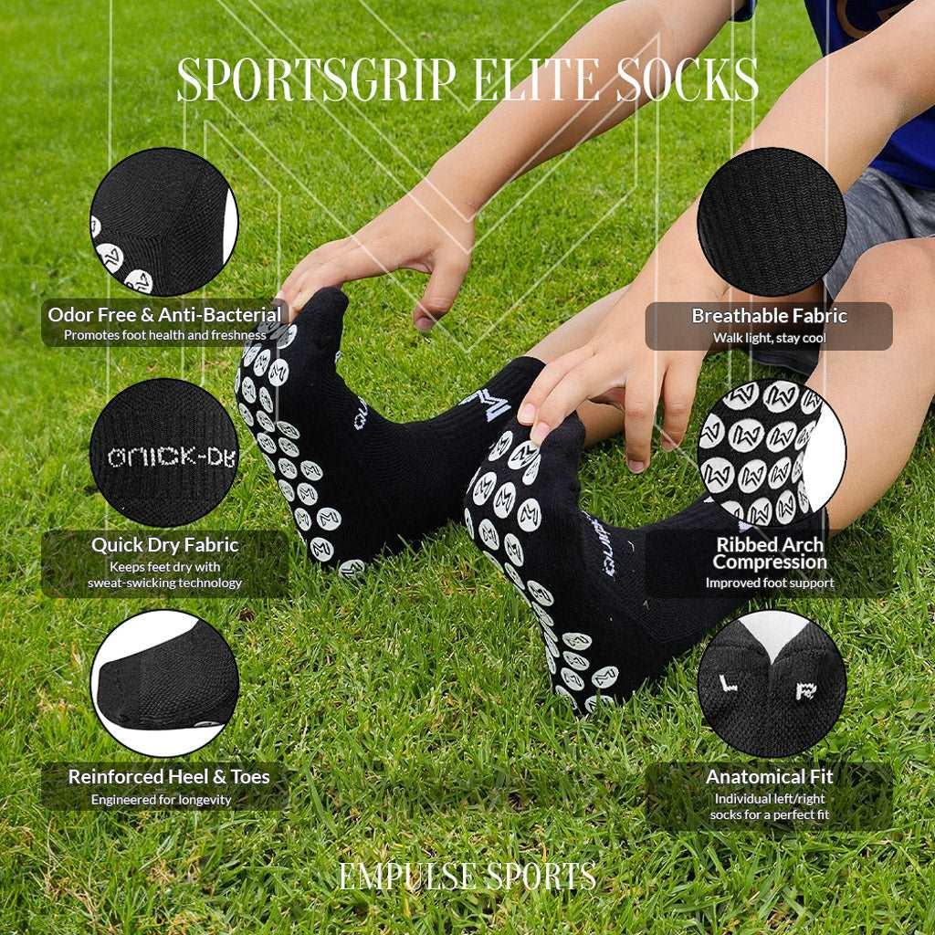 Kids Grip Socks Elite US 3-6Y Black - Empulse Sports