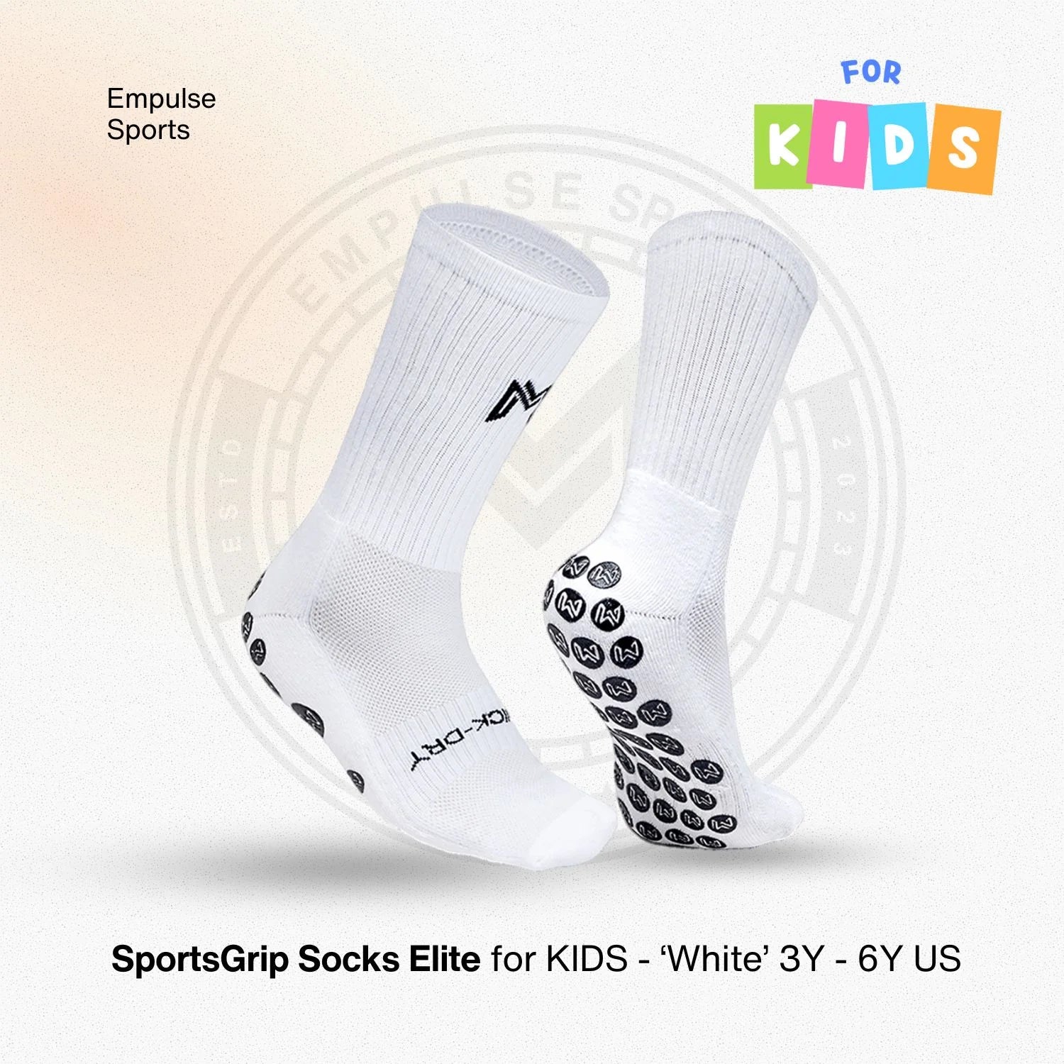 Kids Grip Socks Elite US 3-6Y White