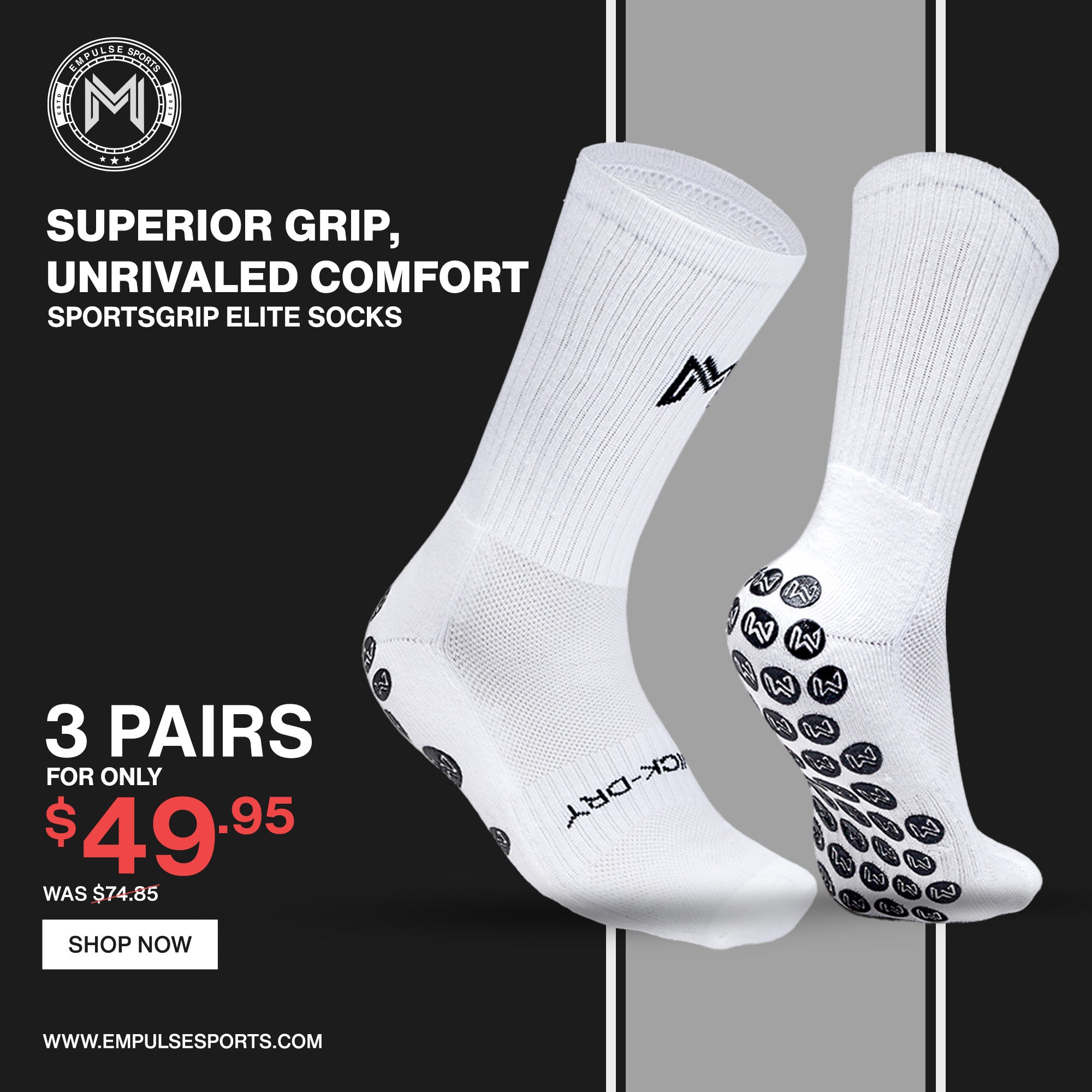 SportsGrip Elite Socks 3 Pair White Thumbnail