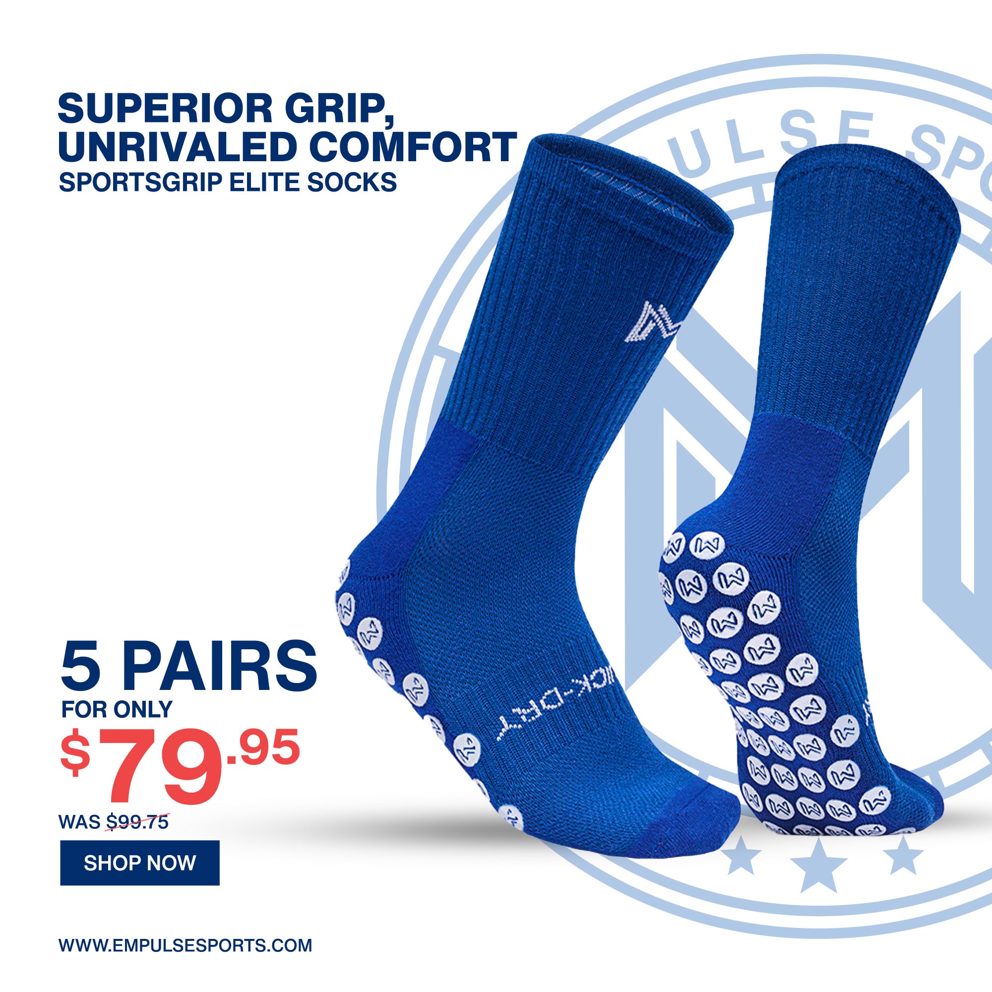 SportsGrip Elite Socks 5-Pairs Blue Bundle