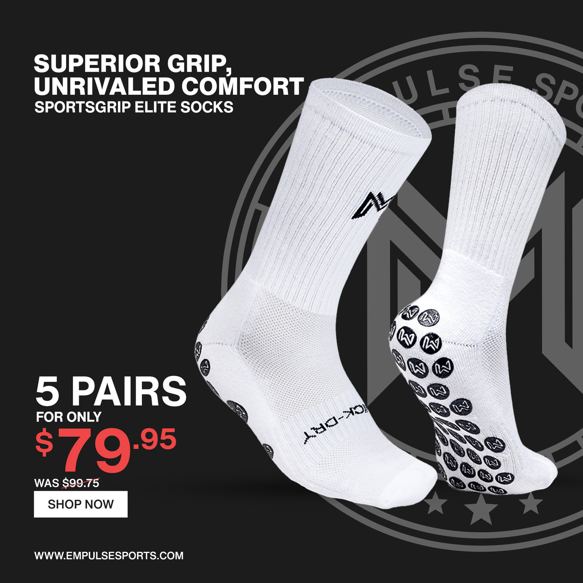 SportsGrip Elite Socks 5-Pairs White Bundle